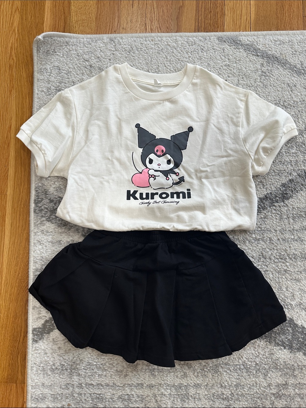 Kuromi White Graphic Tee & Black Skort Matching Set